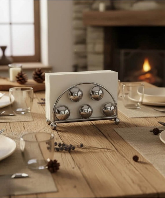 ZEYVE SILVER BEAD MODEL NAPKIN HOLDER, 2 PIECES, 13x9x7cm